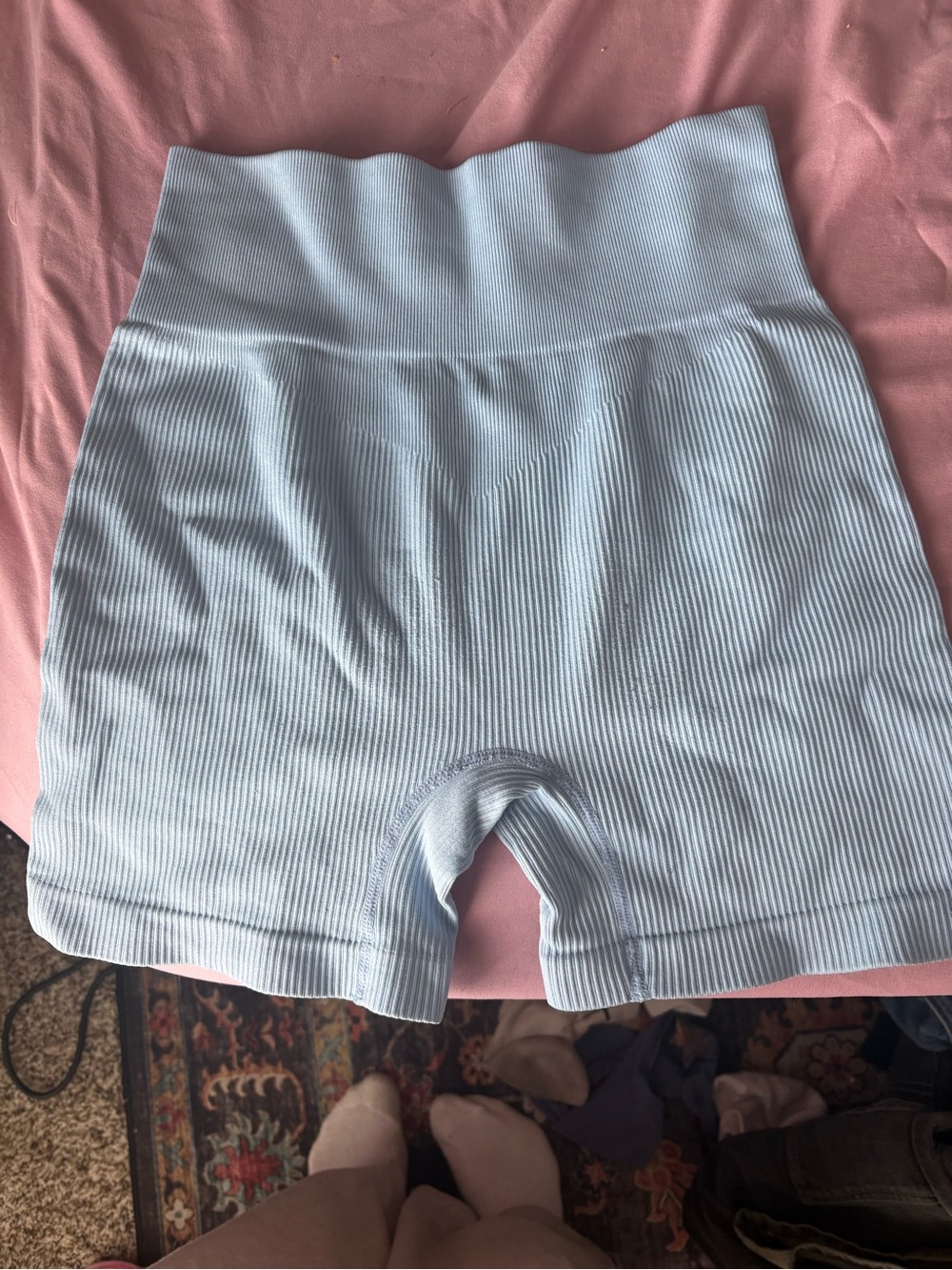 Geox Ribbed High-Waist Shaping Shorts - Light Blue
